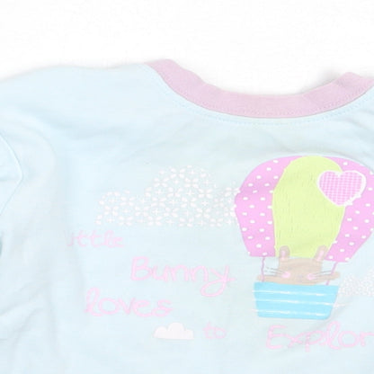 Dunnes Stores Girls Blue  Cotton Basic T-Shirt Size 12-18 Months Round Neck  - bunny