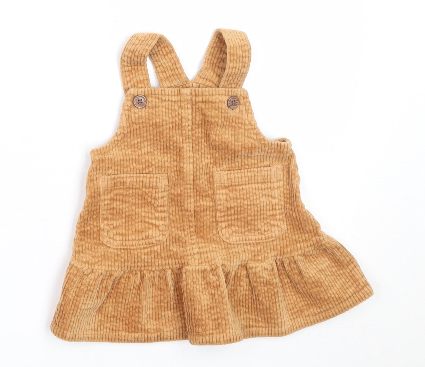NEXT Girls Beige  Cotton Pinafore/Dungaree Dress  Size 3-6 Months  Square Neck