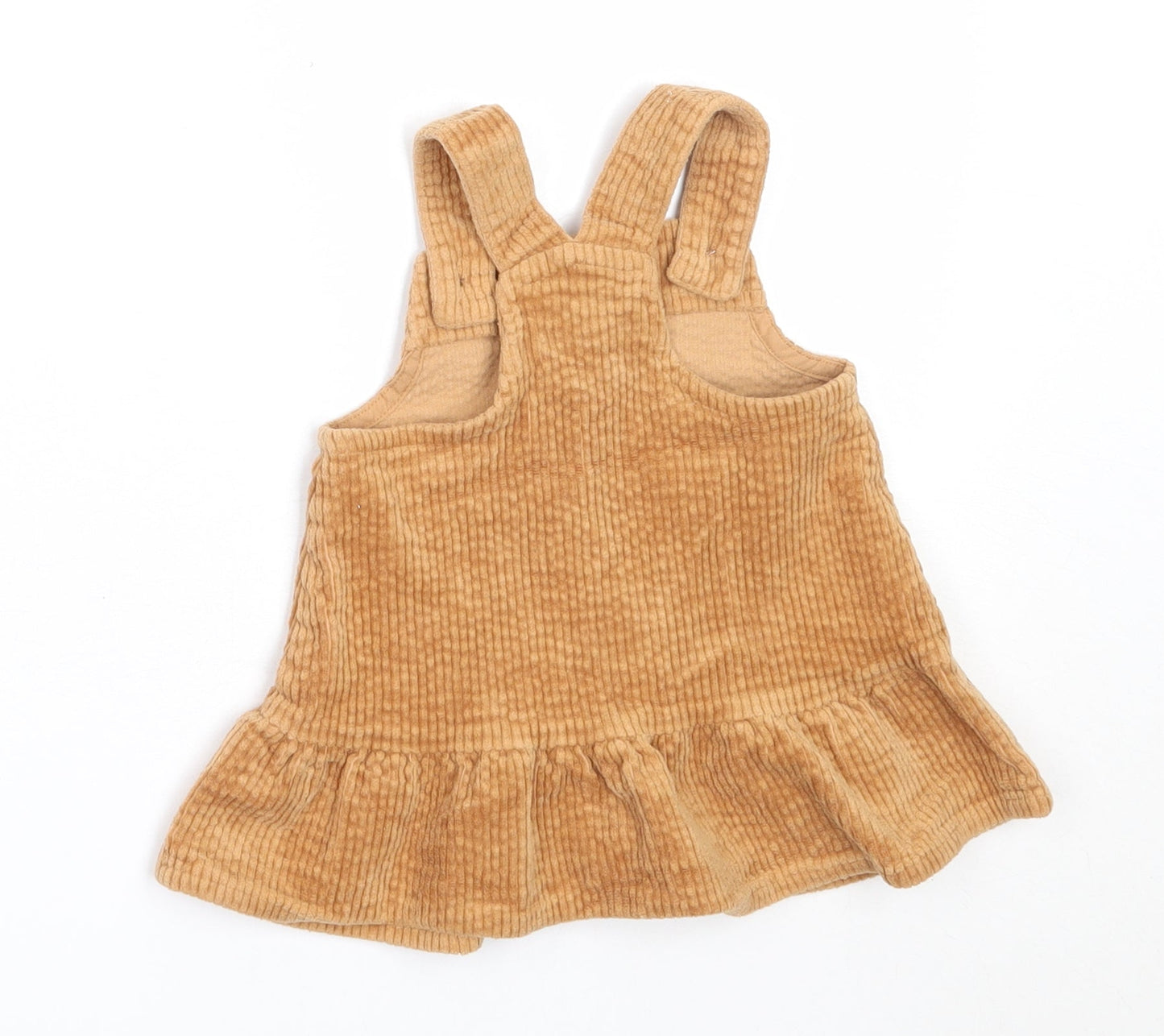 NEXT Girls Beige  Cotton Pinafore/Dungaree Dress  Size 3-6 Months  Square Neck
