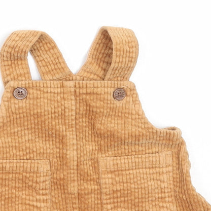 NEXT Girls Beige  Cotton Pinafore/Dungaree Dress  Size 3-6 Months  Square Neck