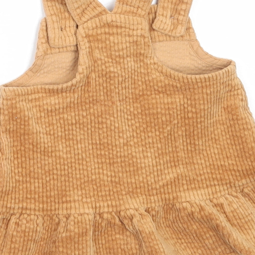 NEXT Girls Beige  Cotton Pinafore/Dungaree Dress  Size 3-6 Months  Square Neck