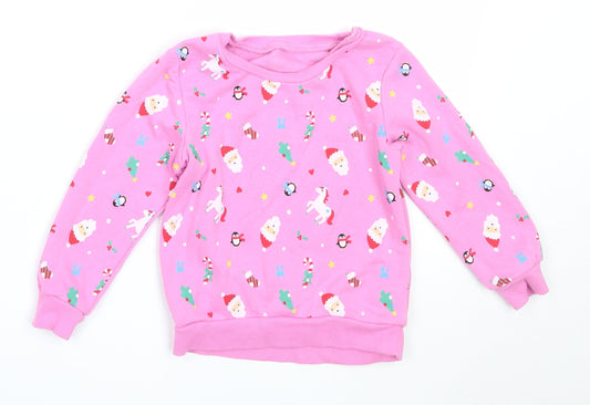 Dunnes Stores Girls Pink  Cotton Pullover Sweatshirt Size 2-3 Years   - christmas