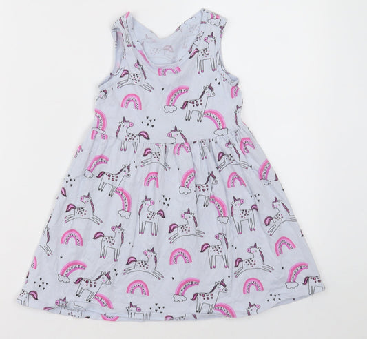 George Girls Purple Geometric Cotton A-Line  Size 2-3 Years  Crew Neck Pullover - unicorn and rainbows