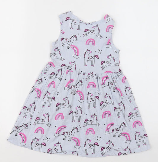 George Girls Purple Geometric Cotton A-Line  Size 2-3 Years  Crew Neck Pullover - unicorn and rainbows