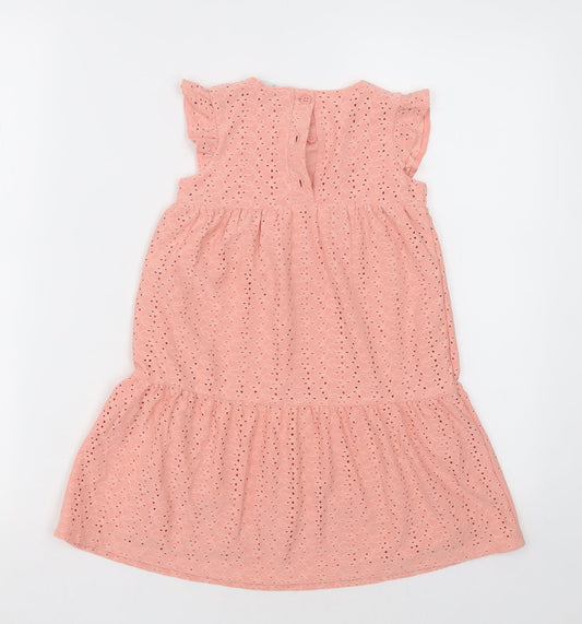 Primark Girls Pink Geometric Polyester A-Line  Size 2-3 Years  Crew Neck Button