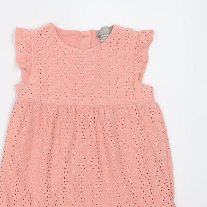 Primark Girls Pink Geometric Polyester A-Line  Size 2-3 Years  Crew Neck Button