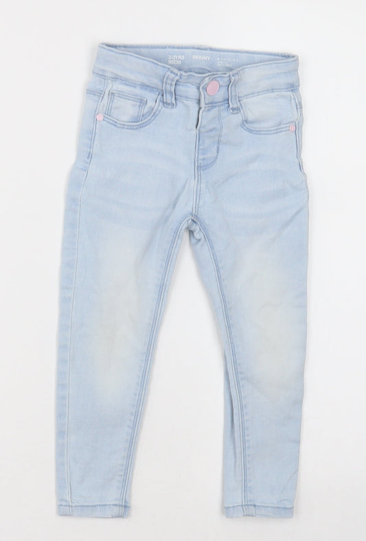 Primark Girls Blue  Cotton Skinny Jeans Size 2-3 Years  Regular Button