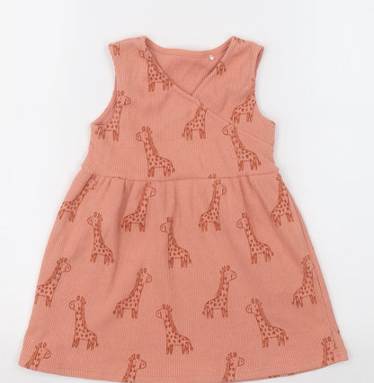 georfe Girls Orange Geometric Polyester A-Line  Size 2-3 Years  V-Neck Pullover - giraffe