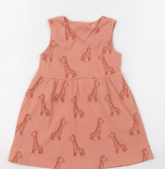 georfe Girls Orange Geometric Polyester A-Line  Size 2-3 Years  V-Neck Pullover - giraffe