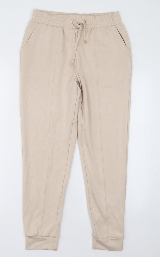 F&F Womens Beige  Nylon Jogger Trousers Size 10 L30 in Regular Tie