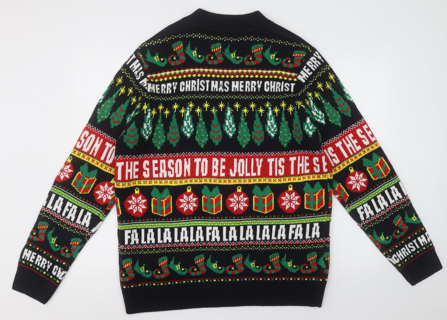 F&F Mens Multicoloured V-Neck Geometric Acrylic Cardigan Jumper Size L   - Chrsitmas