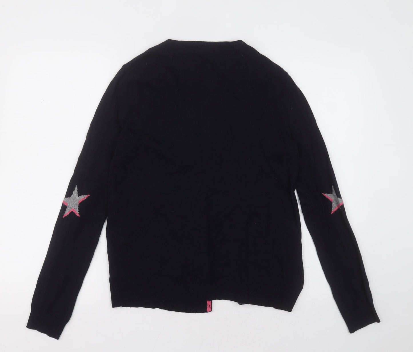 heyton Womens Blue Crew Neck Geometric Cotton Cardigan Jumper Size S   - Star Pattern