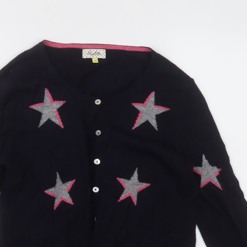 heyton Womens Blue Crew Neck Geometric Cotton Cardigan Jumper Size S   - Star Pattern