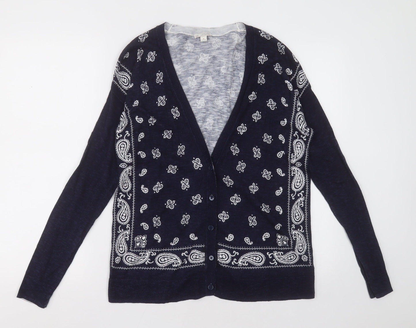 Gap Womens Blue V-Neck Geometric Polyester Cardigan Jumper Size M