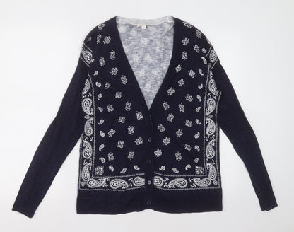 Gap Womens Blue V-Neck Geometric Polyester Cardigan Jumper Size M