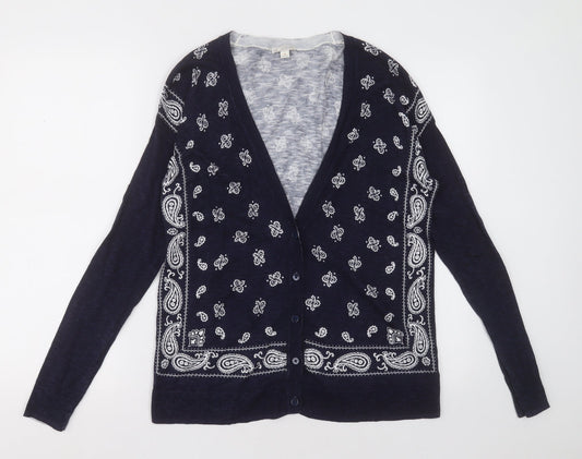 Gap Womens Blue V-Neck Geometric Polyester Cardigan Jumper Size M