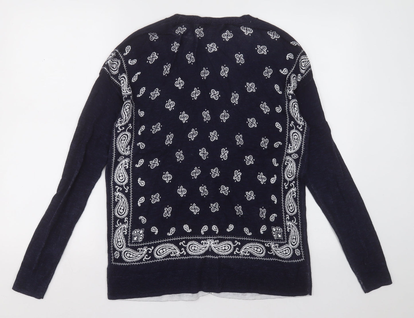 Gap Womens Blue V-Neck Geometric Polyester Cardigan Jumper Size M