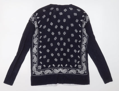 Gap Womens Blue V-Neck Geometric Polyester Cardigan Jumper Size M