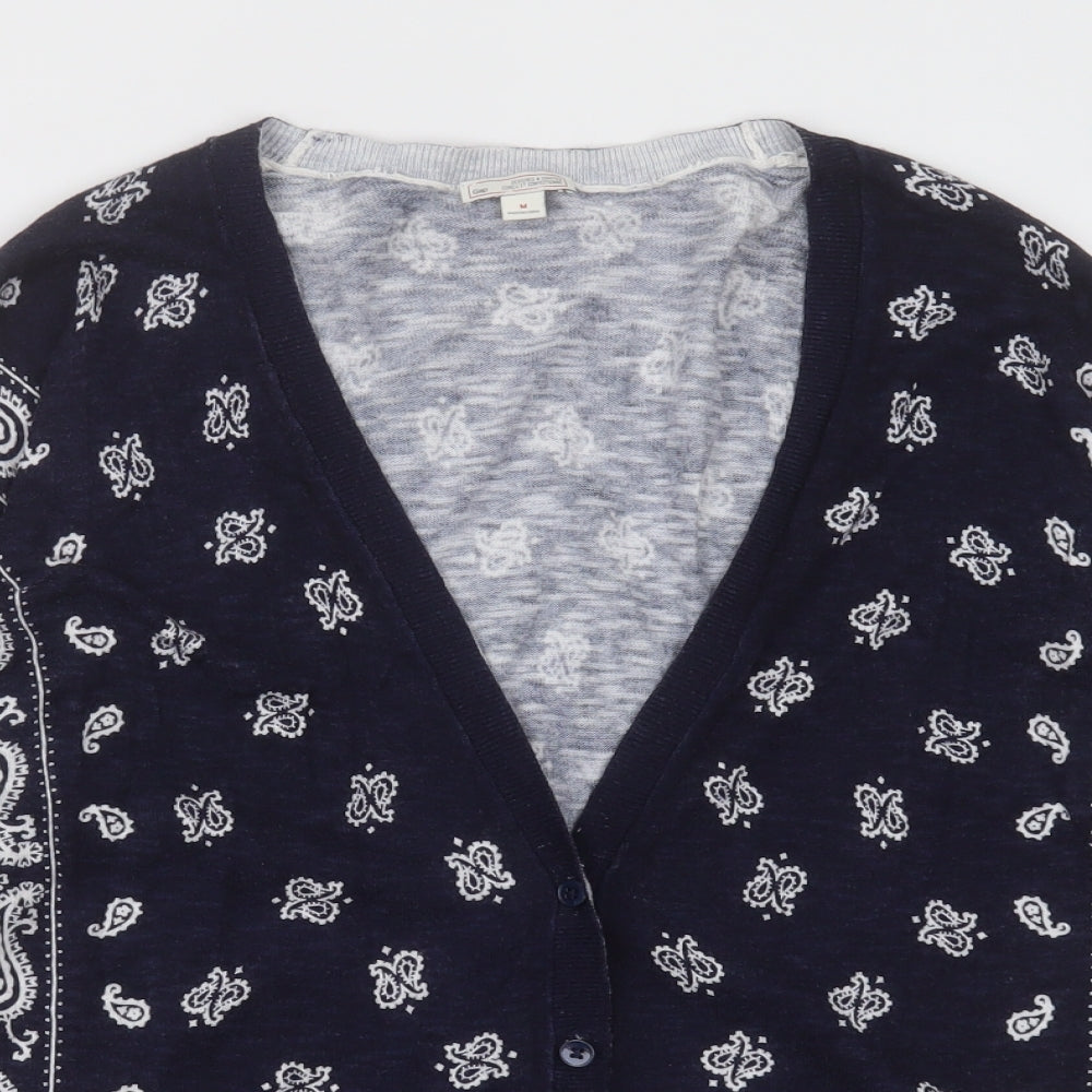Gap Womens Blue V-Neck Geometric Polyester Cardigan Jumper Size M