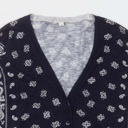 Gap Womens Blue V-Neck Geometric Polyester Cardigan Jumper Size M
