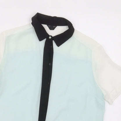 Womens UK Size 10 topshp Green Basic Button-Up