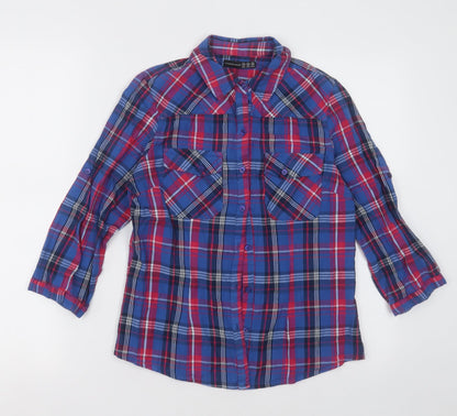 Primark Womens Pink Check Cotton Basic Button-Up Size 10 Collared