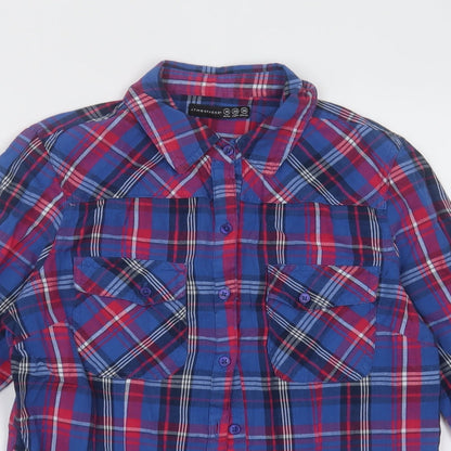 Primark Womens Pink Check Cotton Basic Button-Up Size 10 Collared