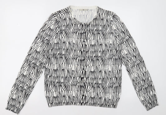 sainsburys Womens White Crew Neck Geometric Viscose Cardigan Jumper Size 14