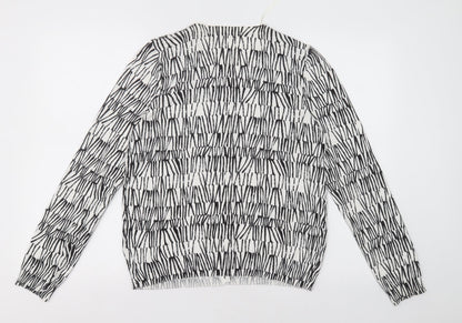 sainsburys Womens White Crew Neck Geometric Viscose Cardigan Jumper Size 14