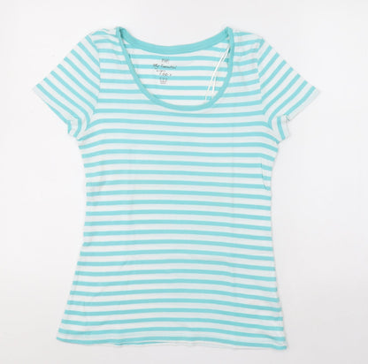 F&F Womens Blue Striped Cotton Basic T-Shirt Size 14 Scoop Neck
