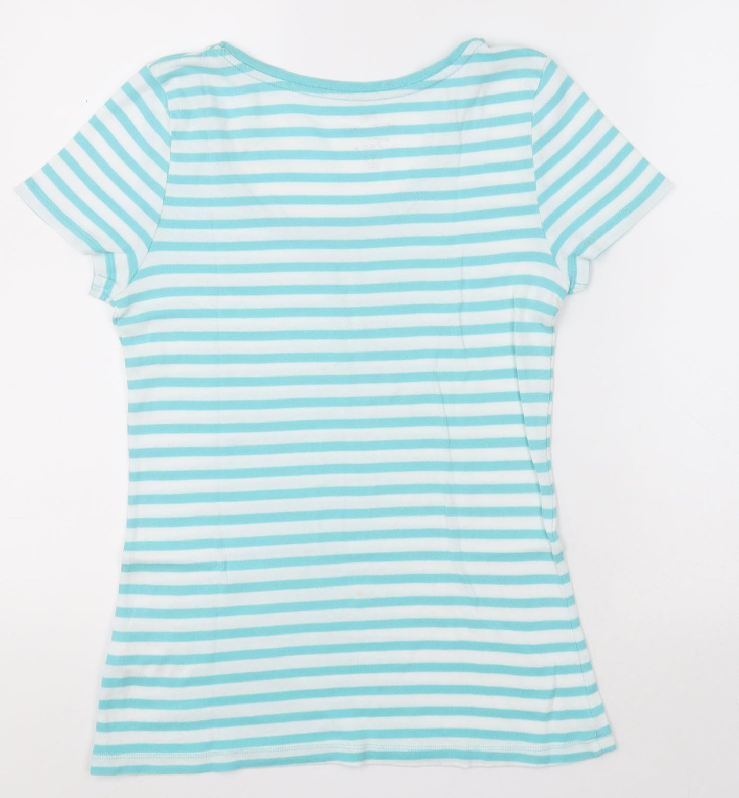 F&F Womens Blue Striped Cotton Basic T-Shirt Size 14 Scoop Neck