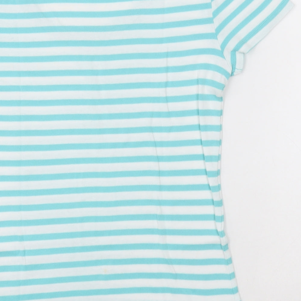 F&F Womens Blue Striped Cotton Basic T-Shirt Size 14 Scoop Neck