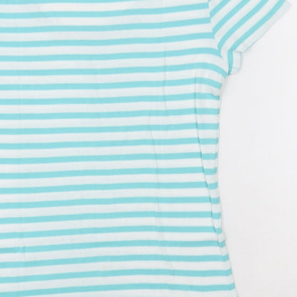 F&F Womens Blue Striped Cotton Basic T-Shirt Size 14 Scoop Neck