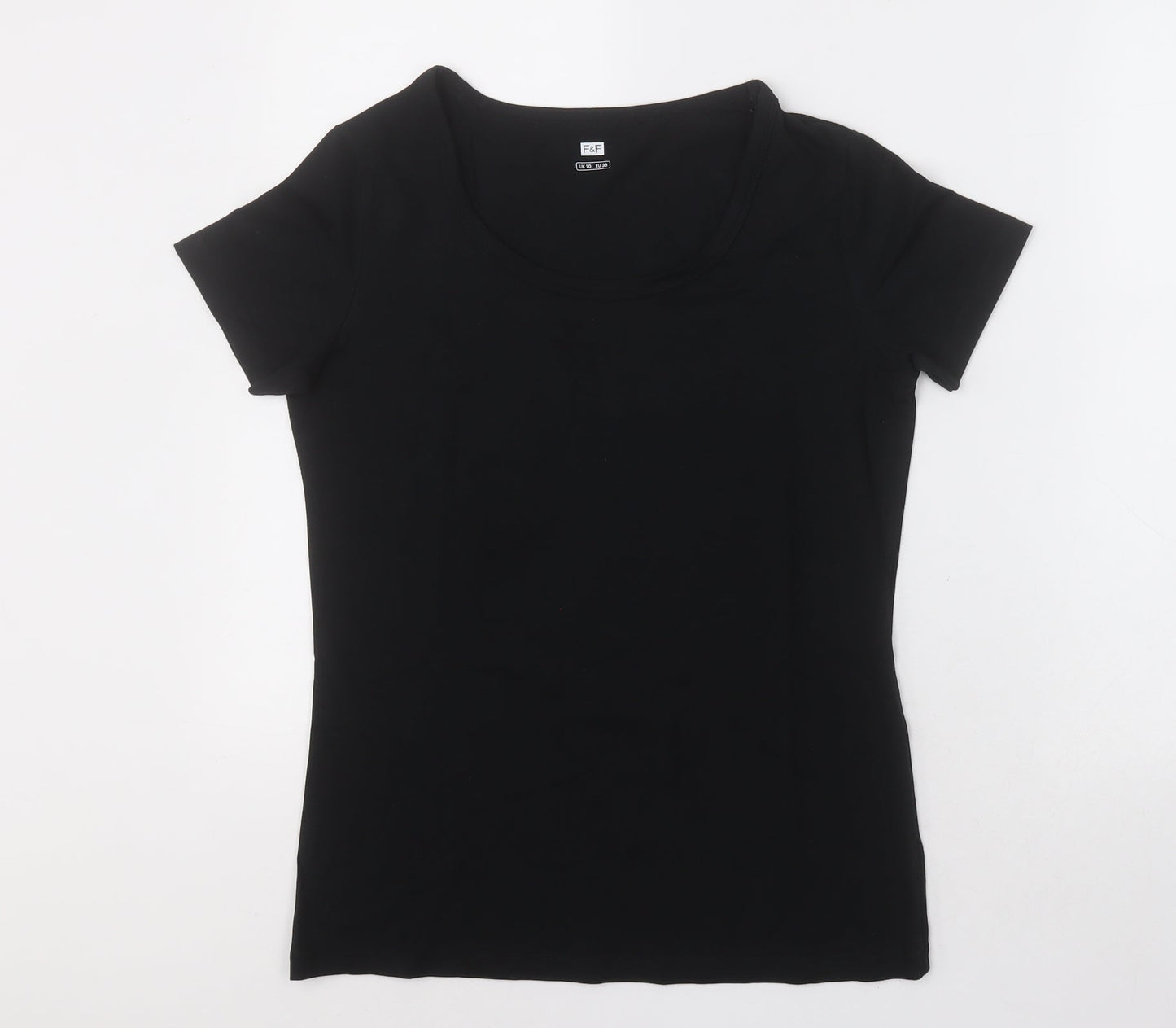 F&F Womens Black  Cotton Basic T-Shirt Size 10 Crew Neck