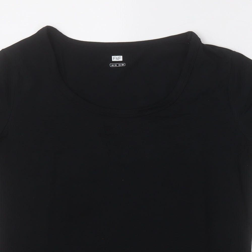 F&F Womens Black  Cotton Basic T-Shirt Size 10 Crew Neck