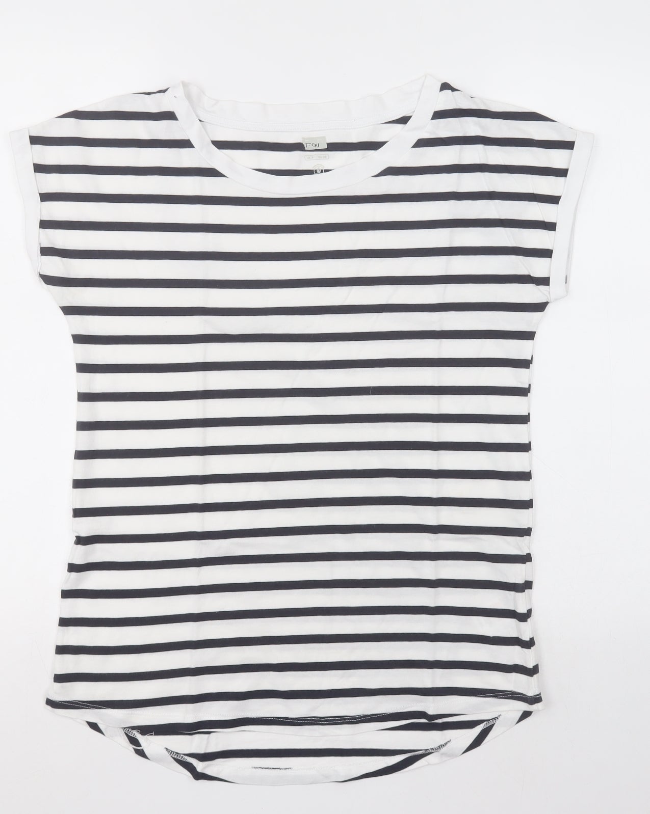 F&F Womens White Striped Cotton Basic T-Shirt Size 8 Crew Neck