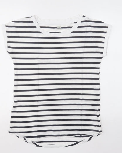 F&F Womens White Striped Cotton Basic T-Shirt Size 8 Crew Neck
