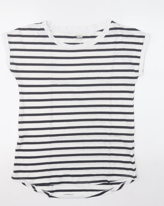 F&F Womens White Striped Cotton Basic T-Shirt Size 8 Crew Neck
