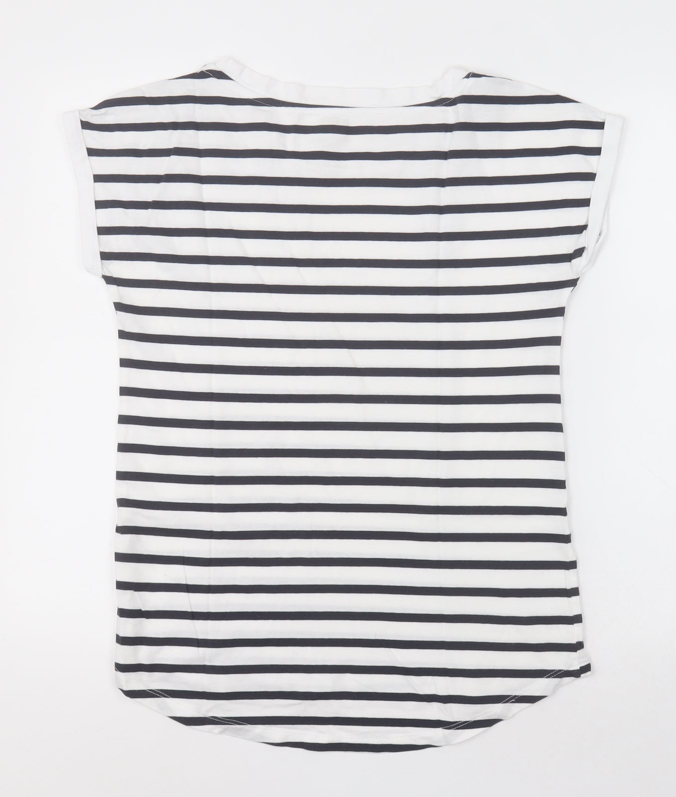 F&F Womens White Striped Cotton Basic T-Shirt Size 8 Crew Neck