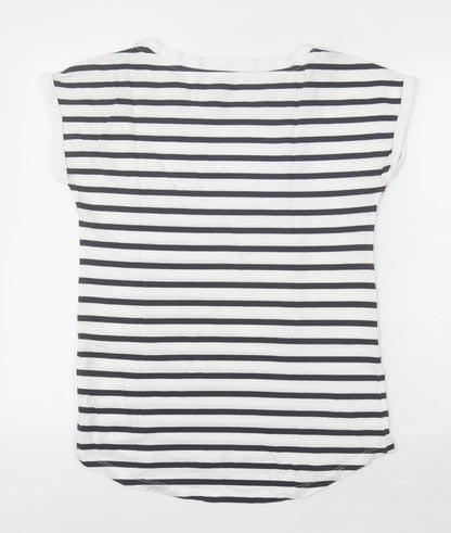 F&F Womens White Striped Cotton Basic T-Shirt Size 8 Crew Neck