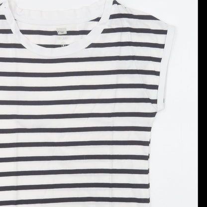 F&F Womens White Striped Cotton Basic T-Shirt Size 8 Crew Neck