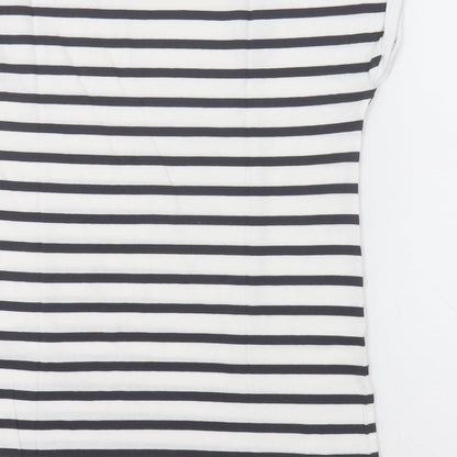 F&F Womens White Striped Cotton Basic T-Shirt Size 8 Crew Neck
