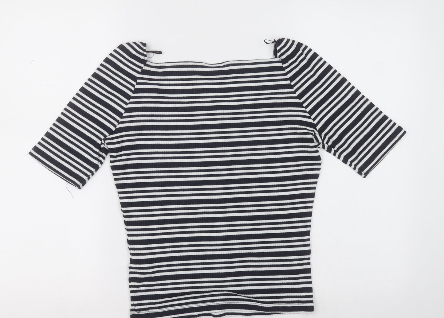 F&F Womens Blue Striped Viscose Basic T-Shirt Size 12 Square Neck