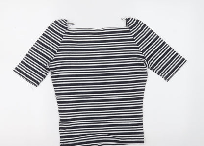 F&F Womens Blue Striped Viscose Basic T-Shirt Size 12 Square Neck