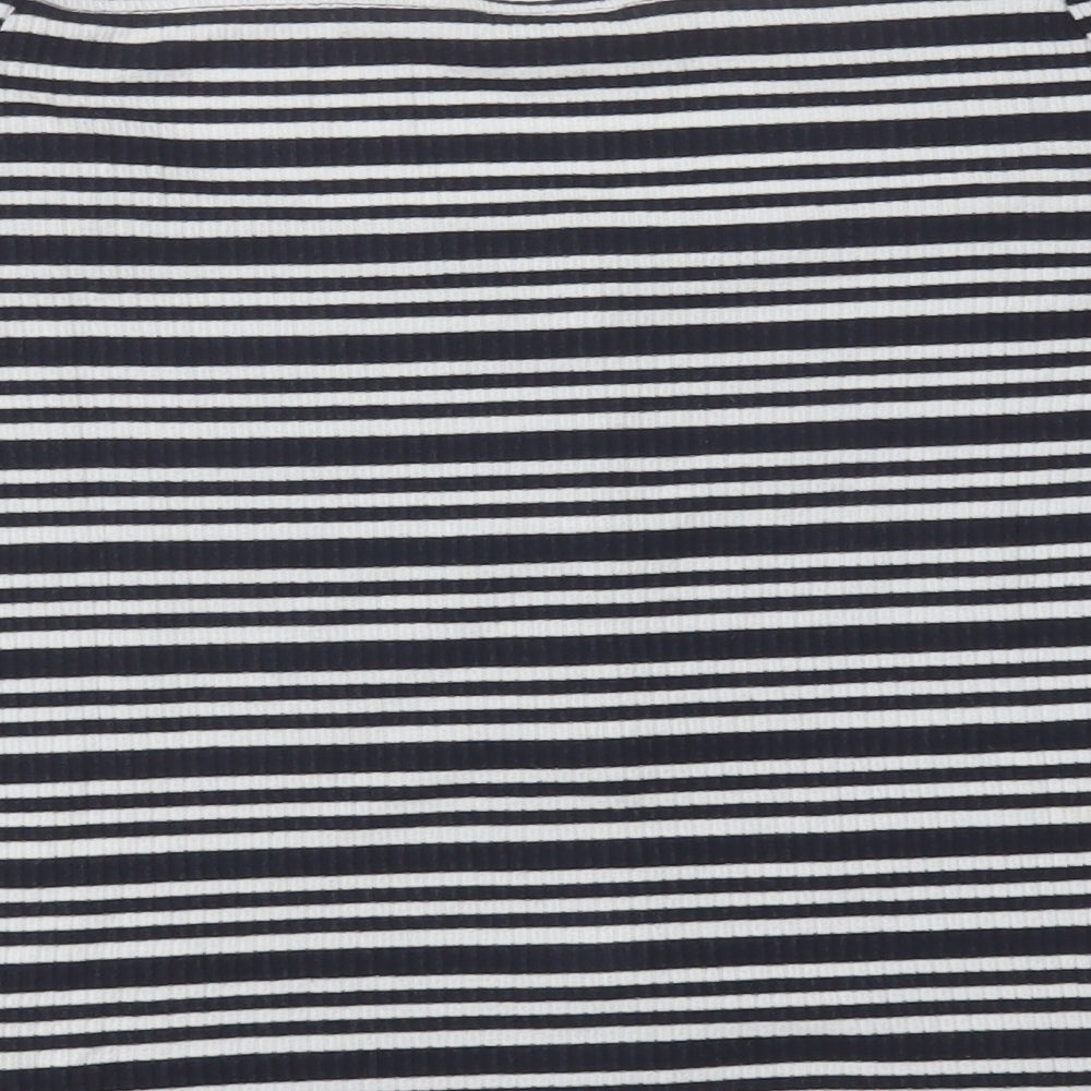 F&F Womens Blue Striped Viscose Basic T-Shirt Size 12 Square Neck