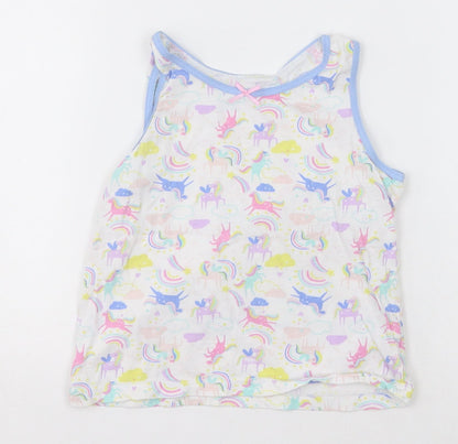 Primark Girls Multicoloured Geometric Cotton Basic Tank Size 5-6 Years Crew Neck Pullover - Unicorns and Rainbows