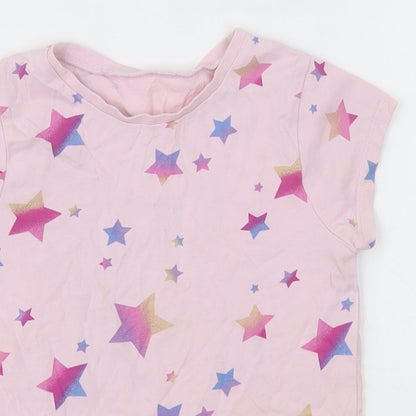 George Girls Pink Geometric Cotton Basic T-Shirt Size 5-6 Years Crew Neck Pullover - Star Pattern