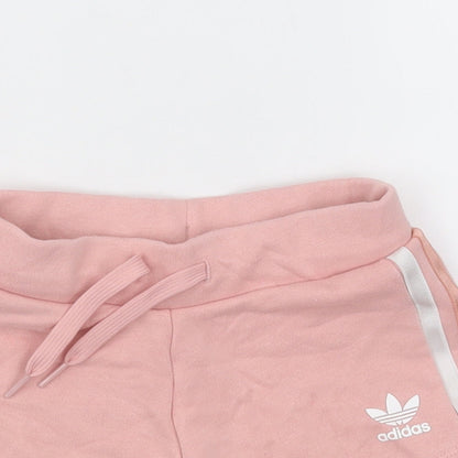 adidas Girls Pink Striped Cotton Sweat Shorts Size 5-6 Years  Regular Tie