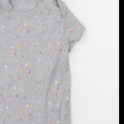 Matalan Girls Grey Polka Dot Cotton Babygrow One-Piece Size 18-24 Months  Button - Heart pattern
