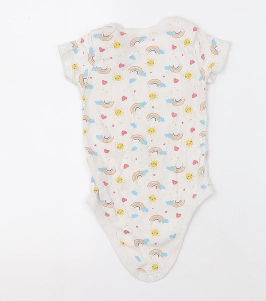 Matalan Baby White Geometric Cotton Babygrow One-Piece Size 18-24 Months  Button - sunshine and rainbows